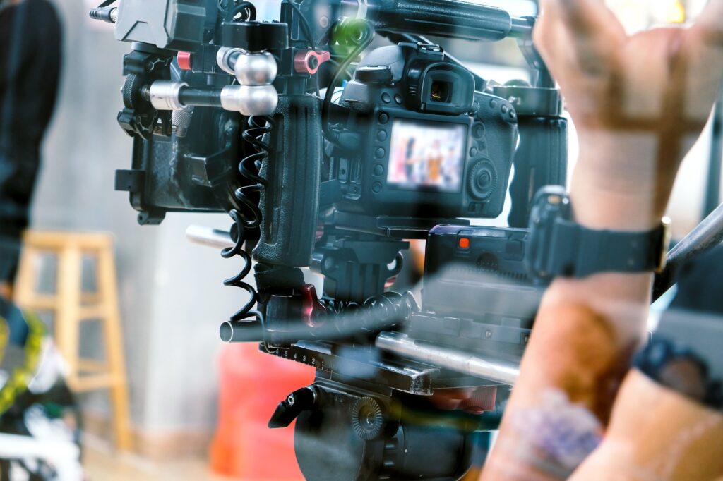 Camera on film set, behind the scenes